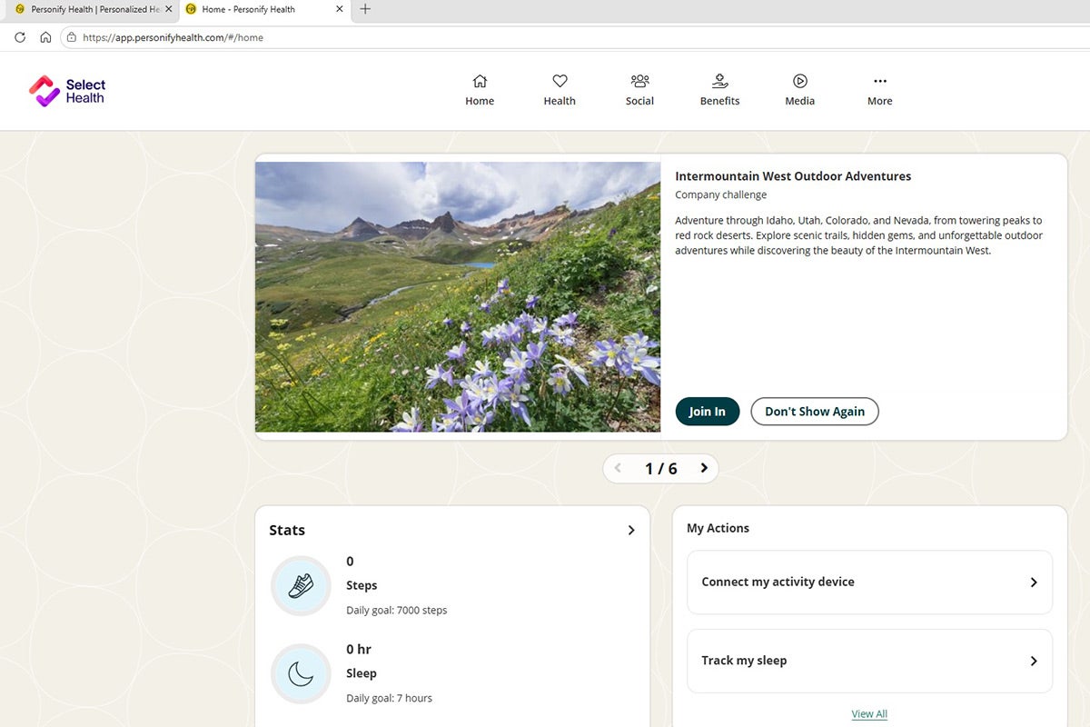 screenshot of personify health dashboard