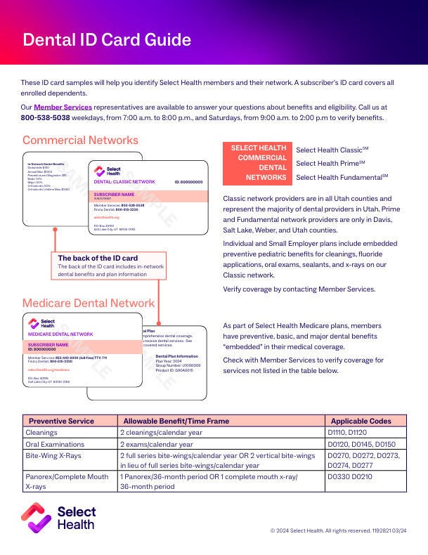 Guide for using Select Health Dental ID cards