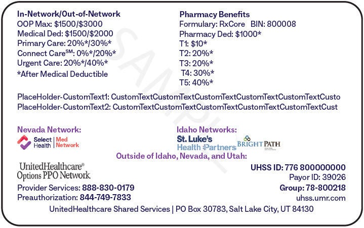Example of a Select Health member ID card