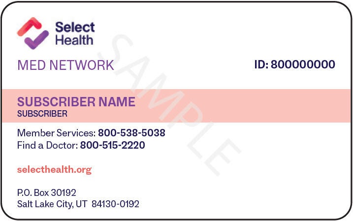 Example of a Select Health member ID card