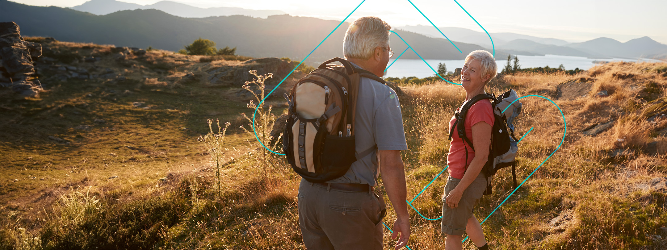 couple in the mountains hiking