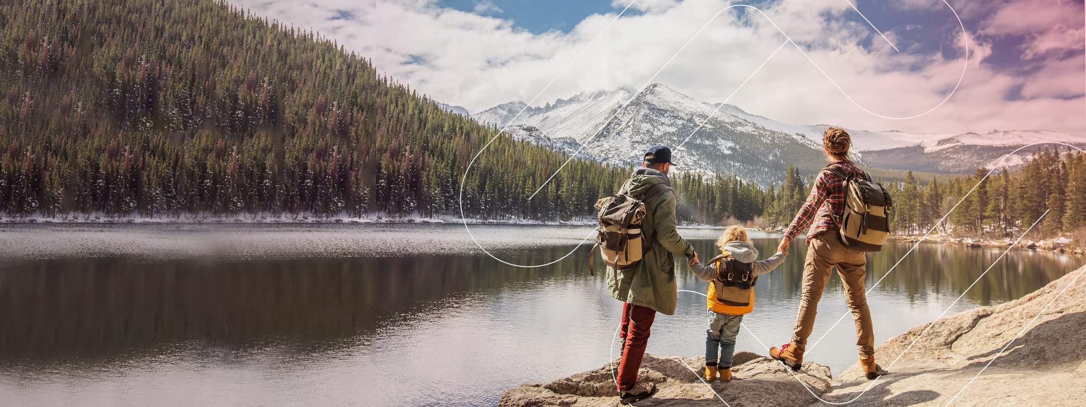 Family of three hiking the Colorado mountains.