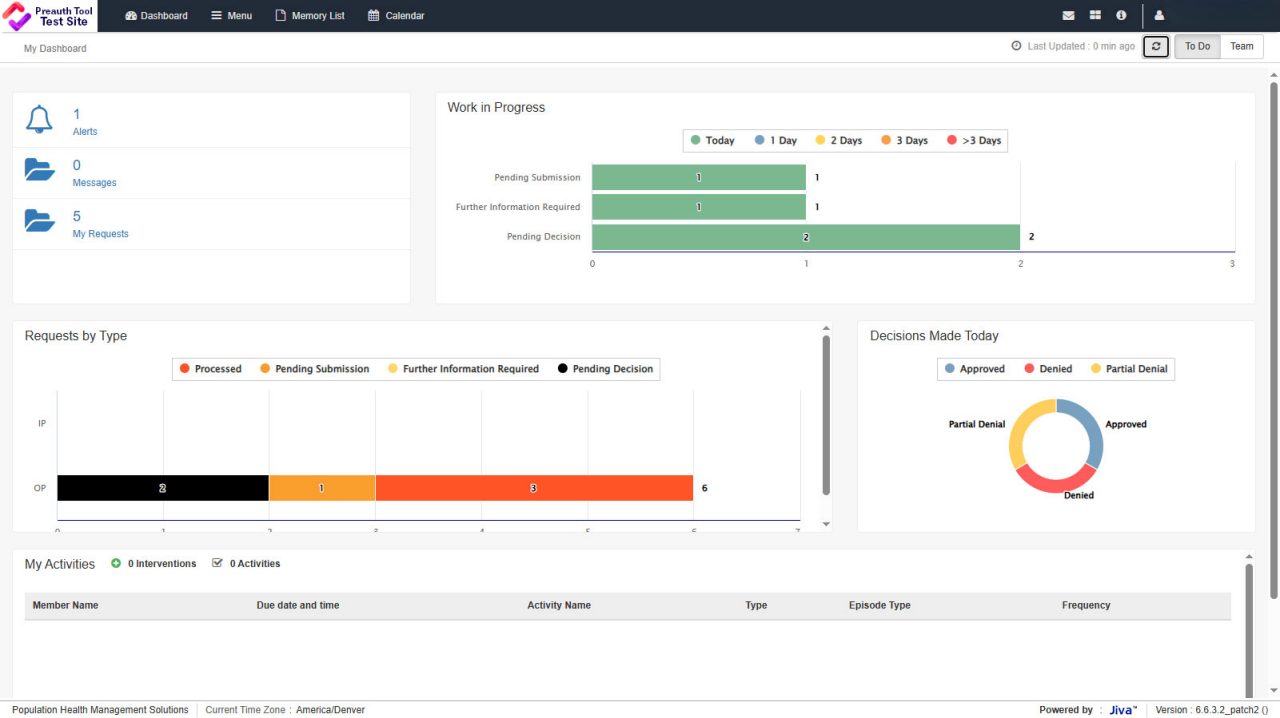 Screenshot of the Preauth & Care Plan Tool dashboard