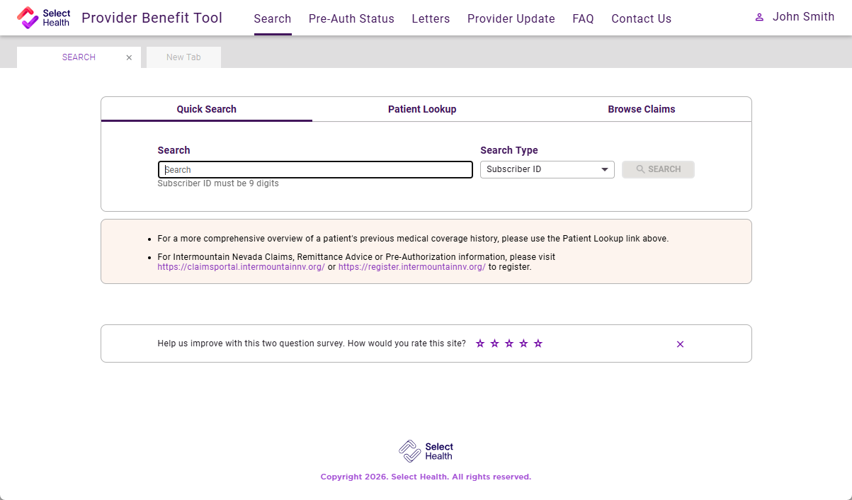 Screenshot of the Provider Benefit Tool dashboard